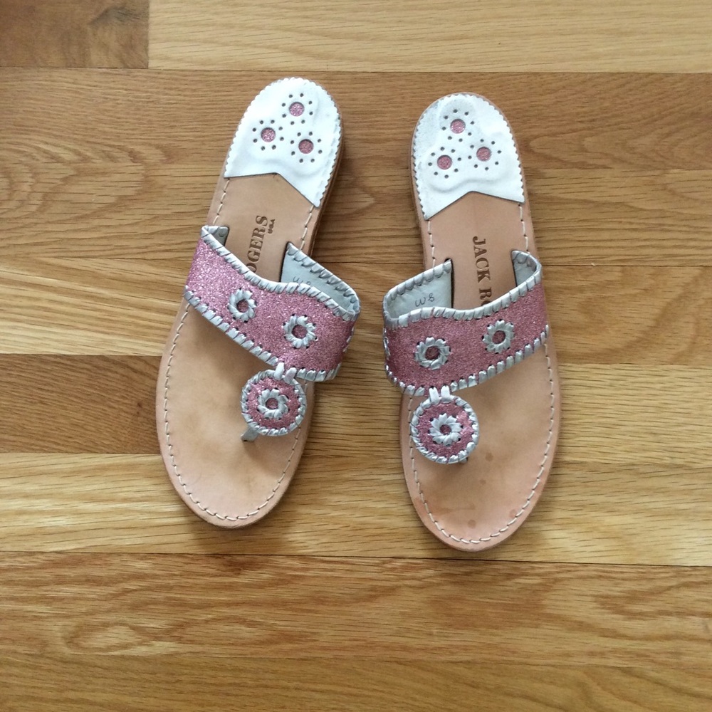 Jack Rogers pink glitter/silver sandal sz 8